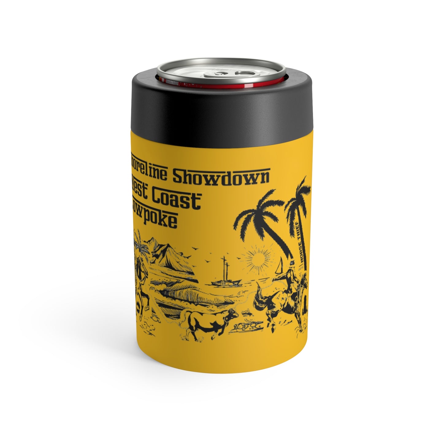 Shoreline Showdown: West Coast Cowpoke Detailed Design (12 Oz Can Tumbler)